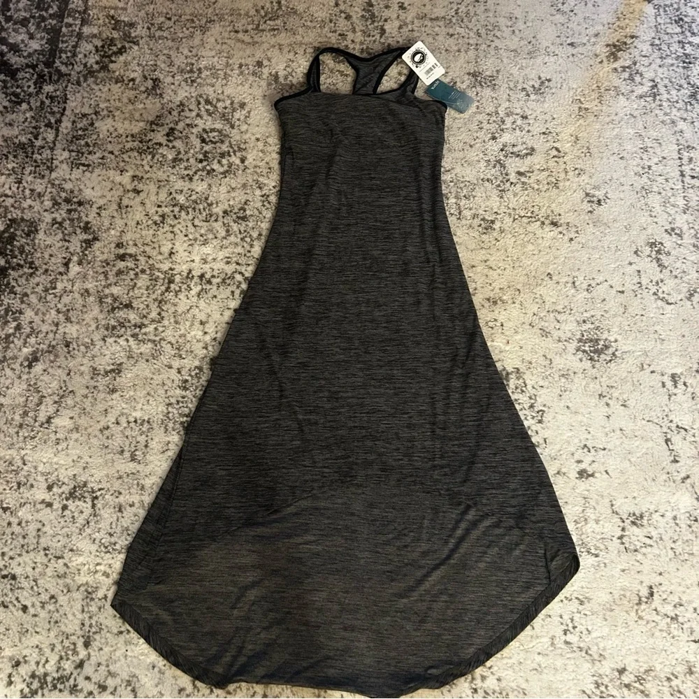 NWT Apana Charcoal Gray Heather Asymmetrical Yoga Dress W/builtin Bra Sz Small - Picture 1 of 9